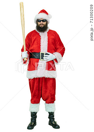 Santa with baseball bat. Santa Claus is holding baseball bat on white background. Christmas coming 71300209
