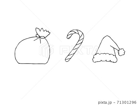 クリスマスにまつわるグッズ サンタ袋 キャンディケーン サンタ帽 の手描きイラストのイラスト素材