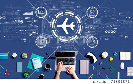 Flight ticket booking concept with person using a laptop 71301871