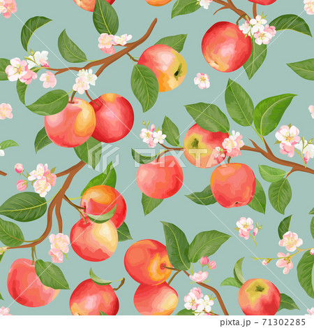 Autumn Apple Seamless Pattern Summer Fruits のイラスト素材