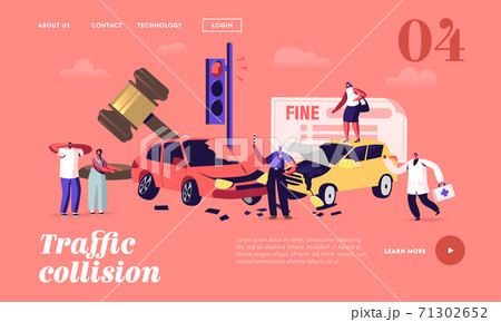 Car Accident on Road Landing Page Template. Driver Characters Stand on Roadside with Broken Automobiles, City Traffic Car Accident on Road Landing Page Template. Driver Characters Stand on Roadside with Broken Automobiles, City Traffic 71302652