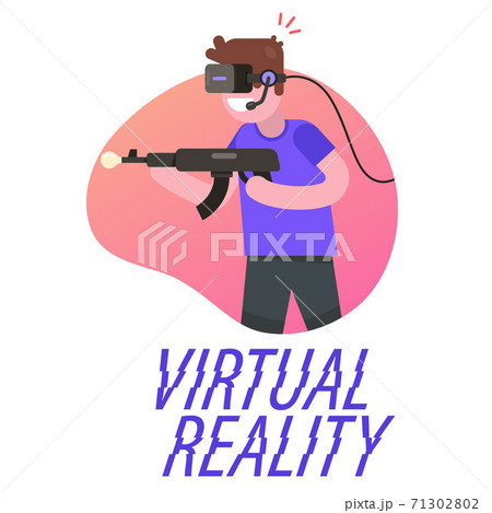boy playing virtual reality glasses in a shooter. boy playing virtual reality glasses in a shooter. 71302802