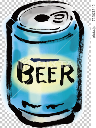 青いカンに入った缶ビールの手描きイラストのイラスト素材