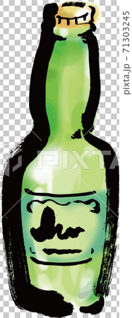 緑色の瓶ビールの手描きイラスト 71303245