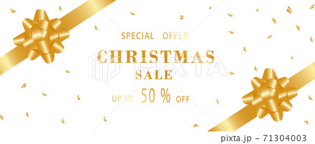 Background Xmas design of red, golden  balls and bow for winter holiday sale. 71304003