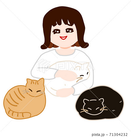 たくさんの猫とふれあう女性　どうぶつふれあい 71304232