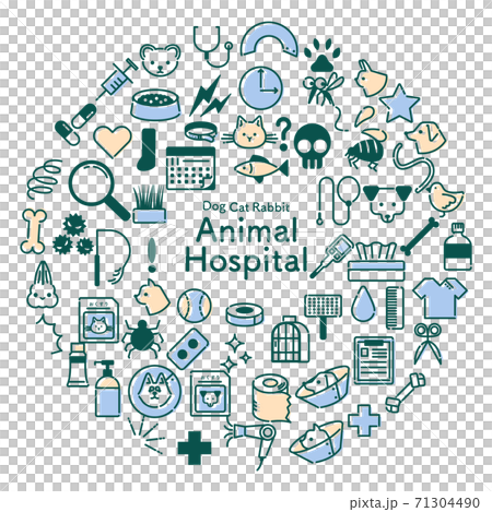 Circular blue and orange veterinary clinic related icon set Circular blue and orange veterinary clinic related icon set 71304490