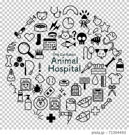 円形でモノクロの動物病院関連のアイコンセット 円形でモノクロの動物病院関連のアイコンセット 71304493