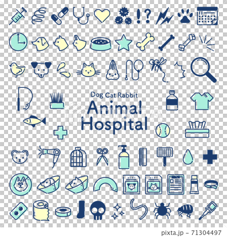 Emerald green and yellow veterinary clinic related icon set 71304497