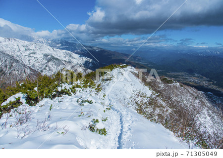 雪道の白馬五竜小遠見山登山道 雪道の白馬五竜小遠見山登山道 71305049