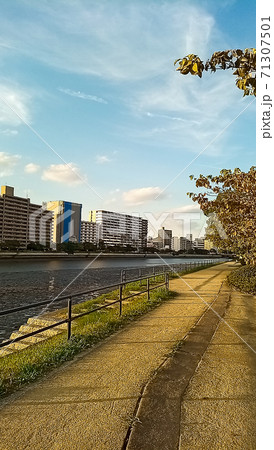 御幸橋（宇品）付近の空と干潮の川 71307501
