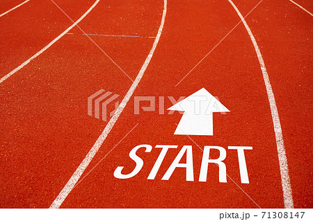 Start line on running court represents the beginning of a journey to the destination in business planning, strategy and challenge or career path, opportunity. 71308147