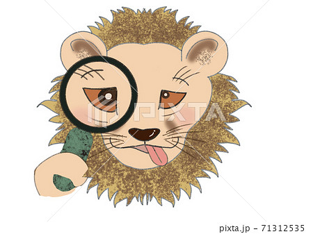 虫眼鏡でのぞくライオンのイラスト素材
