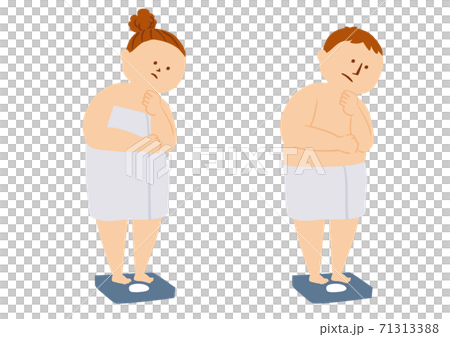 体重を測るふくよかな体型の人物のイラスト 71313388