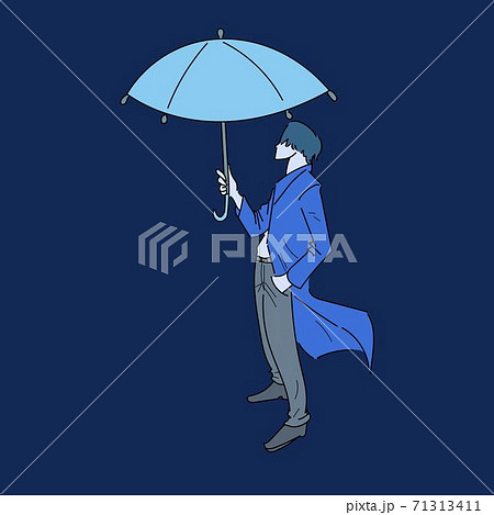 雨の中の男性のイラスト素材