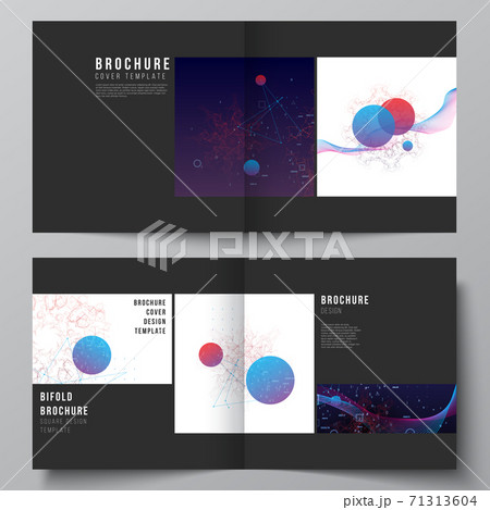 Vector layout of two covers templates for square bifold brochure, flyer, magazine, cover design, book design. Artificial intelligence, big data visualization. Quantum computer technology concept. 71313604