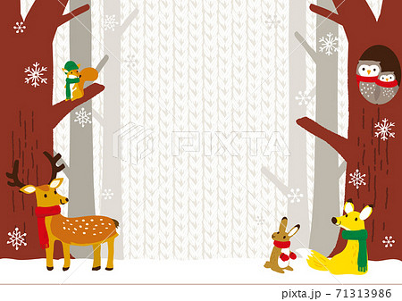 冬の森と動物たち 背景イラストのイラスト素材