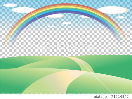 虹のある風景 平原 透明背景 のイラスト素材