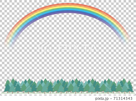 虹のある風景 森 透明背景 のイラスト素材