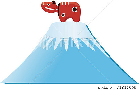 年賀素材 正月 丑年 赤べこ 富士山 イラスト素材 のイラスト素材