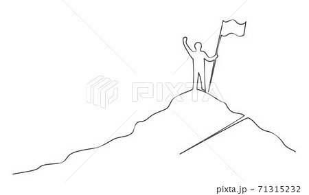 Man with flag on mountain Success Leadership One line drawing Goal concept in line style Man with flag on mountain Success Leadership One line drawing Goal concept in line style 71315232