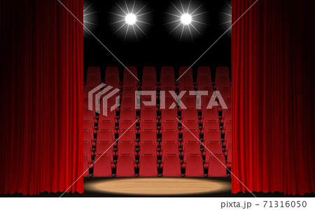 spotlight and red curtain on the wooden stage in the hall spotlight and red curtain on the wooden stage in the hall 71316050