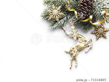 Christmas composition with deer, snowflakes and fir branches. 71316805
