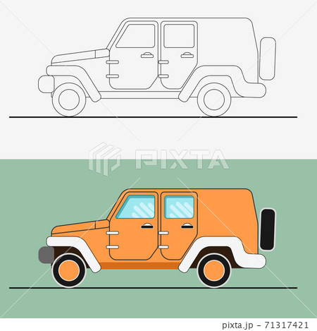 Jeep Suv Vector Illustration Line Art Jeepのイラスト素材
