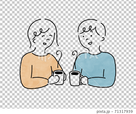 男女が会話しているイラスト シンプル カフェ コーヒー レストラン 友達 カップル 笑顔 話すのイラスト素材