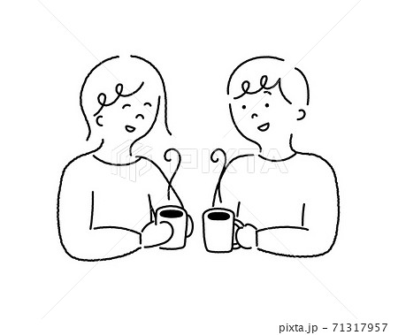 男女が会話しているイラスト シンプル カフェ コーヒー レストラン 友達 カップル 笑顔 話すのイラスト素材