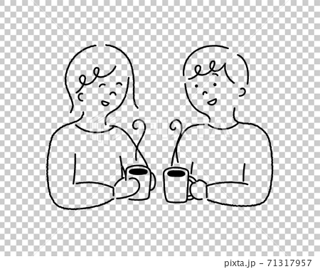 男女が会話しているイラスト シンプル カフェ コーヒー レストラン 友達 カップル 笑顔 話すのイラスト素材
