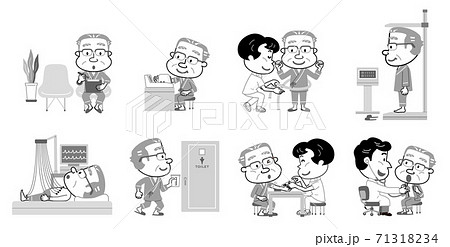 高齢者健康診断　検査内容　高齢男性　イラスト　モノトーン 71318234