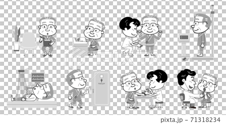 高齢者健康診断　検査内容　高齢男性　イラスト　モノトーン 71318234