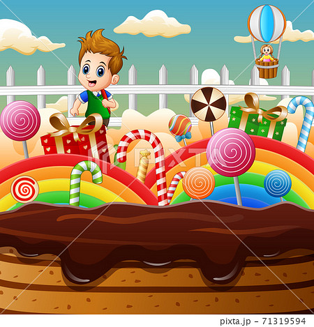 Fantasy land with kids and candies illustration Fantasy land with kids and candies illustration 71319594