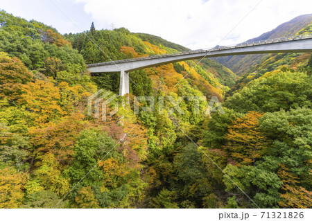 走行中の会津鉄道の列車から望む大川ダム湖の会津若松市道 71321826