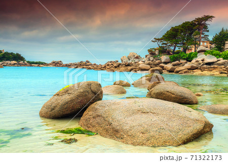 Wonderful Atlantic ocean coast with granite stones, Perros-Guirec, France 71322173