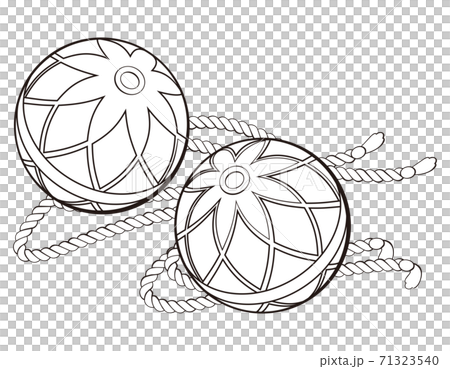 鞠と紐の線画 白黒 のイラスト素材