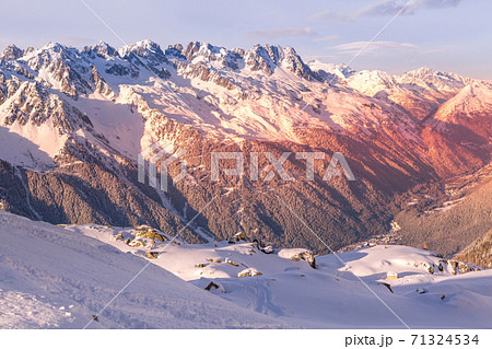 French Alps aerial sunset view, France French Alps aerial sunset view, France 71324534