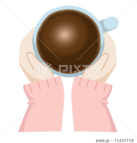 ブラックコーヒーが入ったカップを両手で持つ女性の手のイラスト素材