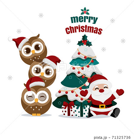 Christmas theme  owl wearing Santa cap hat.Vector illustration. 71325736