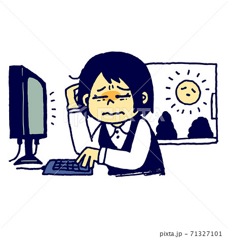 昼間から調子の悪い若い女性社員のイラスト素材 71327101 Pixta