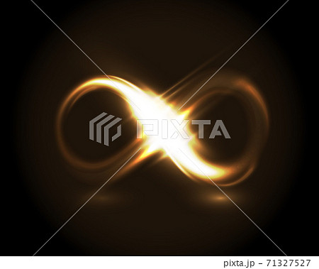 Golden glow infinity symbol. Neon sign smooth light line isolated on dark background Golden glow infinity symbol. Neon sign smooth light line isolated on dark background 71327527