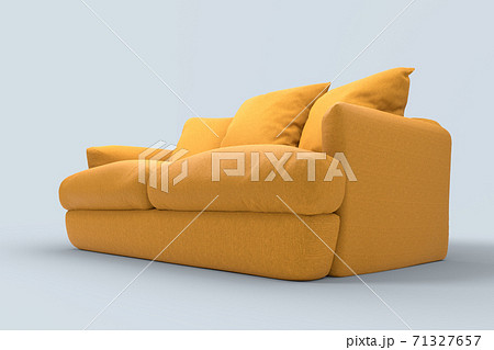 Yellow couch with pillows on studio grey background. Yellow couch with pillows on studio grey background. 71327657