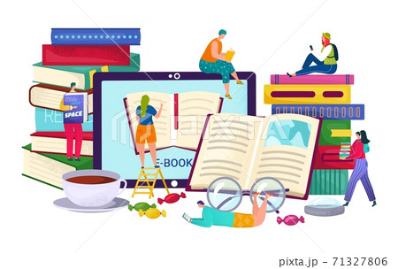 Book library at device, internet education concept vector illustration. Student people study online, read knowledge by computer technology. Book library at device, internet education concept vector illustration. Student people study online, read knowledge by computer technology. 71327806