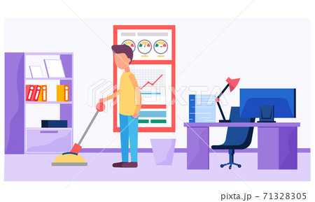 Businessman pushing lever arm and making mechanism, working in office. Business concept illustration Businessman pushing lever arm and making mechanism, working in office. Business concept illustration 71328305