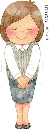 お辞儀をする女性事務員 全身 のイラスト素材