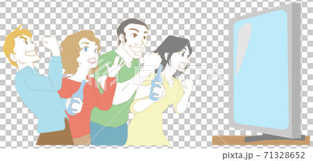 Multinational young people enjoying watching sports on a large TV 71328652