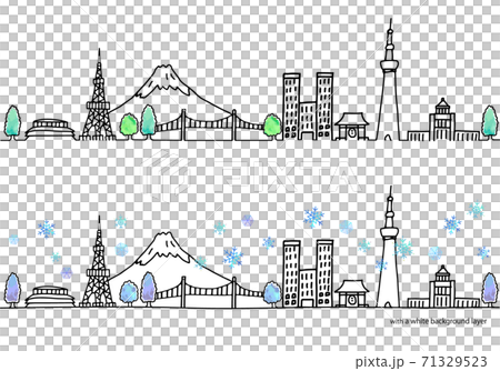 冬の東京の街並み水平イラストセット 冬の東京の街並み水平イラストセット 71329523