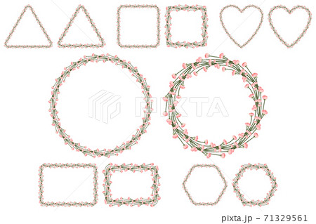 Frame design with pink flower branches for invitation, greeting card. 71329561