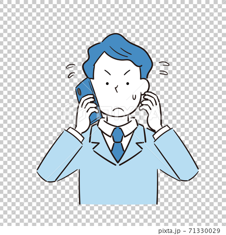電話対応で焦る会社員男性のイラストのイラスト素材